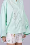 Buy_DILNAZ_Blue Blended Cotton Embellished Feather Collar Snowflake Placement Pattern Shirt _Online_at_Aza_Fashions