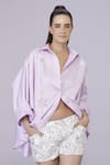 Shop_DILNAZ_Purple Blended Cotton Embellished Feather Collar Snowflake Pattern Shirt _Online_at_Aza_Fashions