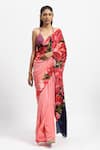 Buy_Satya Paul_Pink Silk Crepe Print European In Rose Saree With Running Blouse _at_Aza_Fashions