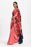 Satya Paul_Pink Silk Crepe Print European In Rose Saree With Running Blouse _Online_at_Aza_Fashions