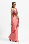 Buy_Satya Paul_Pink Silk Crepe Print European In Rose Saree With Running Blouse _Online_at_Aza_Fashions