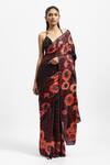 Buy_Satya Paul_Black Silk Satin Print Marigold Bloom Chandigarh Saree With Running Blouse _at_Aza_Fashions