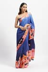 Buy_Satya Paul_Blue Silk Satin Print Watercolor Ocean Bounty Saree With Running Blouse _Online_at_Aza_Fashions