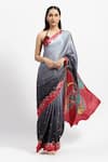 Buy_Satya Paul_Blue Silk Satin Print Rose Buds Night Embrace Saree With Running Blouse _at_Aza_Fashions