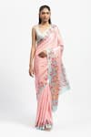 Buy_Satya Paul_Pink Silk Satin Print European Rose Bewitched Saree With Running Blouse _at_Aza_Fashions