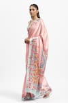 Satya Paul_Pink Silk Satin Print European Rose Bewitched Saree With Running Blouse _Online_at_Aza_Fashions