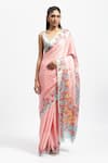 Shop_Satya Paul_Pink Silk Satin Print European Rose Bewitched Saree With Running Blouse _Online_at_Aza_Fashions