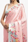 Satya Paul_Pink Silk Satin Print European Rose Bewitched Saree With Running Blouse _at_Aza_Fashions