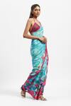 Buy_Satya Paul_Blue Crepe Stones Lost At Sea Lotus Print Saree With Running Blouse _Online_at_Aza_Fashions