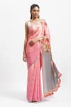 Buy_Satya Paul_Pink Silk Satin Print European Rose Timeless Grace Saree With Running Blouse _at_Aza_Fashions