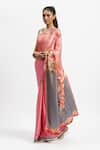 Satya Paul_Pink Silk Satin Print European Rose Timeless Grace Saree With Running Blouse _Online_at_Aza_Fashions