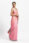 Buy_Satya Paul_Pink Silk Satin Print European Rose Timeless Grace Saree With Running Blouse _Online_at_Aza_Fashions