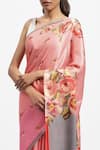 Shop_Satya Paul_Pink Silk Satin Print European Rose Timeless Grace Saree With Running Blouse _Online_at_Aza_Fashions