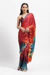 Buy_Satya Paul_Red Silk Satin Print Bloom Flame Hestia Burning Saree With Running Blouse _at_Aza_Fashions