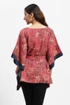 Shop Satya Paul Red Linen V-neck Madder Floral Print Kaftan at Aza Fashions Shop_Satya Paul_Red Linen V-neck Madder Floral Print Kaftan _at_Aza_Fashions