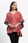 Satya Paul Red Linen V-neck Madder Floral Print Kaftan Online at Aza Fashions Satya Paul_Red Linen V-neck Madder Floral Print Kaftan _Online_at_Aza_Fashions