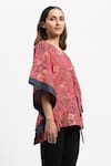 Shop Satya Paul Red Linen V-neck Madder Floral Print Kaftan Online at Aza Fashions Shop_Satya Paul_Red Linen V-neck Madder Floral Print Kaftan _Online_at_Aza_Fashions