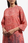 Shop_Satya Paul_Red Linen Print Floral Round Mandarin Madder Kurta _Online_at_Aza_Fashions