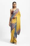 Buy_Satya Paul_Yellow Silk Crepe Print Primrose Brightest Day Saree With Running Blouse _at_Aza_Fashions