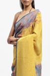 Shop_Satya Paul_Yellow Silk Crepe Print Primrose Brightest Day Saree With Running Blouse _Online_at_Aza_Fashions