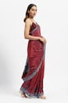 Buy_Satya Paul_Red Satin Print Floral Self Love Sashay Embellished Saree With Running Blouse _Online_at_Aza_Fashions