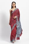 Shop_Satya Paul_Red Satin Print Floral Self Love Sashay Embellished Saree With Running Blouse _Online_at_Aza_Fashions