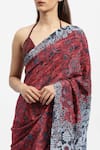 Satya Paul_Red Satin Print Floral Self Love Sashay Embellished Saree With Running Blouse _at_Aza_Fashions