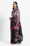 Satya Paul_Grey Silk Crepe Print Floral Nimbus Snow Embellished Saree With Running Blouse _Online_at_Aza_Fashions