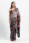 Shop_Satya Paul_Grey Silk Crepe Print Floral Nimbus Snow Embellished Saree With Running Blouse _Online_at_Aza_Fashions