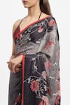 Satya Paul_Grey Silk Crepe Print Floral Nimbus Snow Embellished Saree With Running Blouse _at_Aza_Fashions