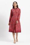 Buy_Satya Paul_Red Linen Collared Floral Print Dress _at_Aza_Fashions