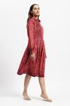 Buy_Satya Paul_Red Linen Collared Floral Print Dress _Online_at_Aza_Fashions