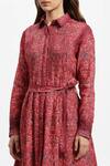 Shop_Satya Paul_Red Linen Collared Floral Print Dress _Online_at_Aza_Fashions