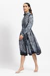 Satya Paul_Blue Linen Print Floral Collared Neck Sunday Finery Dress _Online_at_Aza_Fashions