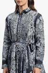 Shop_Satya Paul_Blue Linen Print Floral Collared Neck Sunday Finery Dress _Online_at_Aza_Fashions