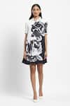 Buy_Satya Paul_White Linen Print Rose Bloom Collared Neck Negative Dress _at_Aza_Fashions