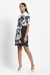 Satya Paul_White Linen Print Rose Bloom Collared Neck Negative Dress _Online_at_Aza_Fashions