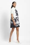 Buy_Satya Paul_White Linen Print Rose Bloom Collared Neck Negative Dress _Online_at_Aza_Fashions