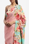Satya Paul Pink Silk, Crepe Sequins Sky Is The Limit Embellished Saree With Running Blouse at Aza Fashions Satya Paul_Pink Silk, Crepe Sequins Sky Is The Limit Embellished Saree With Running Blouse _at_Aza_Fashions
