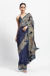 Buy_Satya Paul_Blue Silk, Crepe Lace, Sovereign Serenity Embellished Saree With Running Blouse _at_Aza_Fashions