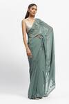 Buy_Satya Paul_Blue Viscose Georgette Embellished Half Past Noon Saree With Running Blouse _at_Aza_Fashions