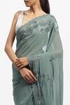 Satya Paul_Blue Viscose Georgette Embellished Half Past Noon Saree With Running Blouse _at_Aza_Fashions