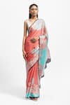 Buy_Satya Paul_Pink Silk Satin Embellished Floral Miss Congeniality Saree With Running Blouse _at_Aza_Fashions