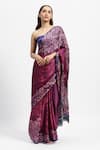 Buy_Satya Paul_Purple Silk Satin Embellished Floral Rain Printed Saree With Running Blouse _at_Aza_Fashions