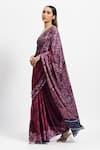 Satya Paul_Purple Silk Satin Embellished Floral Rain Printed Saree With Running Blouse _Online_at_Aza_Fashions