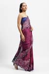 Buy_Satya Paul_Purple Silk Satin Embellished Floral Rain Printed Saree With Running Blouse _Online_at_Aza_Fashions