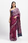 Shop_Satya Paul_Purple Silk Satin Embellished Floral Rain Printed Saree With Running Blouse _Online_at_Aza_Fashions