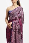 Satya Paul_Purple Silk Satin Embellished Floral Rain Printed Saree With Running Blouse _at_Aza_Fashions