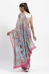 Shop_Satya Paul_Grey Silk Satin Embellished Geometric Fractal Bloom Saree With Running Blouse _at_Aza_Fashions