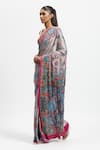 Satya Paul_Grey Silk Satin Embellished Geometric Fractal Bloom Saree With Running Blouse _Online_at_Aza_Fashions